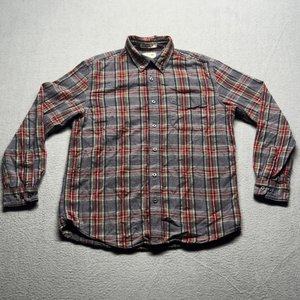 LL Bean Flannel Shirt Mens Medium Slightly Fitted Plaid Cotton Button Down Grey